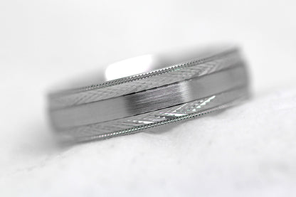 6mm 925 Silver Brushed with Filigree Edge Wedding Band for Men and Women | 6680