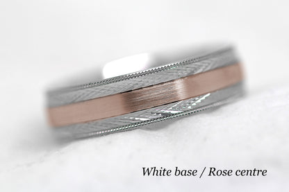 6mm Gold Brushed with Filigree Edge Wedding Band for Men and Women | 6680