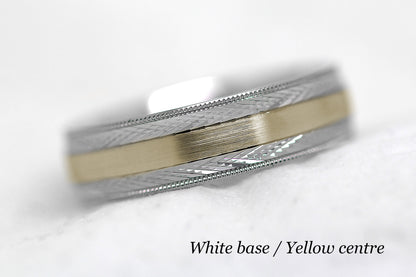 6mm Gold Brushed with Filigree Edge Wedding Band for Men and Women | 6680