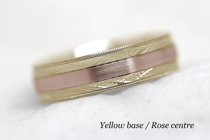 6mm Gold Brushed with Filigree Edge Wedding Band for Men and Women | 6680