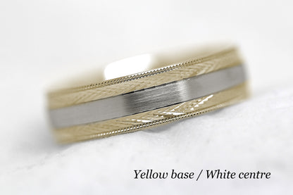 6mm Gold Brushed with Filigree Edge Wedding Band for Men and Women | 6680