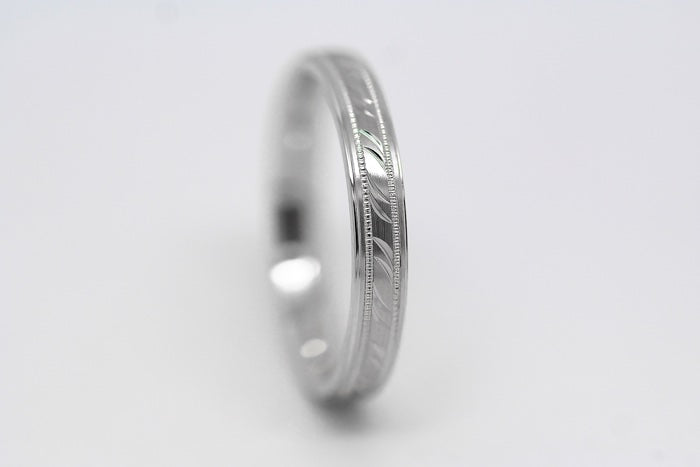 3mm Wedding Band with Filigree Moon Design for Women and Men in 925 Sterling Silver | AT-6693
