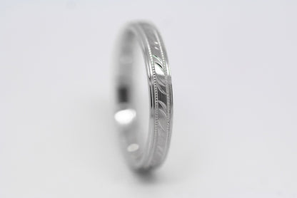 3mm Wedding Band with Filigree Moon Design for Women and Men in 925 Sterling Silver | AT-6693