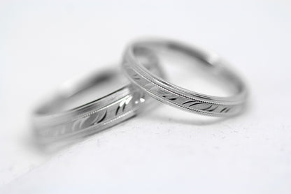 3mm Wedding Band with Filigree Moon Design for Women and Men in 925 Sterling Silver | AT-6693