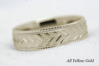 6mm Gold Braided Wedding Band for Men and Women with Milgrain | 6714
