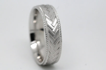 6mm 925 Silver Braided Flat Wedding Band for Men and Women with Milgrain | 6714
