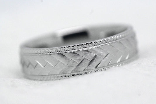 6mm 925 Silver Braided Flat Wedding Band for Men and Women with Milgrain | 6714