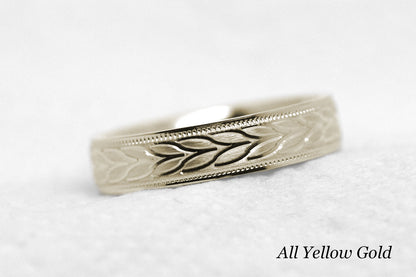 4mm Gold Wedding Band with Leafy Design for Men and Women | AT-6785