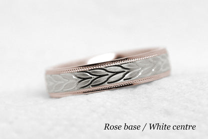 4mm Gold Wedding Band with Leafy Design for Men and Women | AT-6785