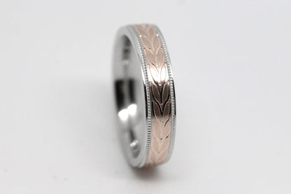 4mm Gold Wedding Band with Leafy Design for Men and Women | AT-6785