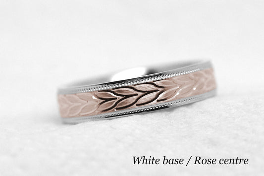 4mm Gold Wedding Band with Leafy Design for Men and Women | AT-6785