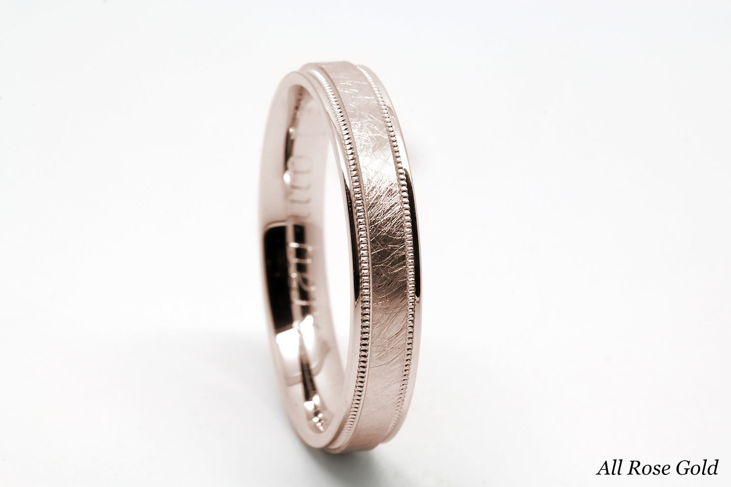 4mm Gold Ice Finish Wedding Band for Women and Men with Milgrain | AT-6786