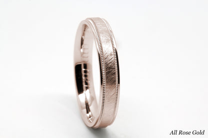 4mm Gold Ice Finish Wedding Band for Women and Men with Milgrain | AT-6786