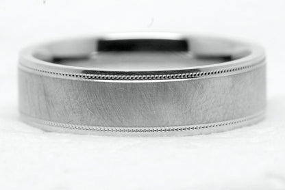 6mm 925 Silver Circular Brush Flat Wedding Band for Men and Women with Milgrain | 6786