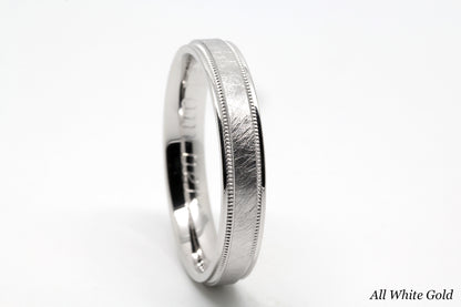 4mm Gold Ice Finish Wedding Band for Women and Men with Milgrain | AT-6786