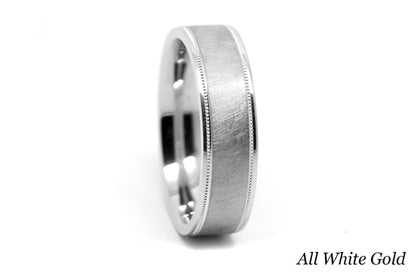 6mm Gold Ice Finish Flat Wedding Band for Men with Milgrain | 6786