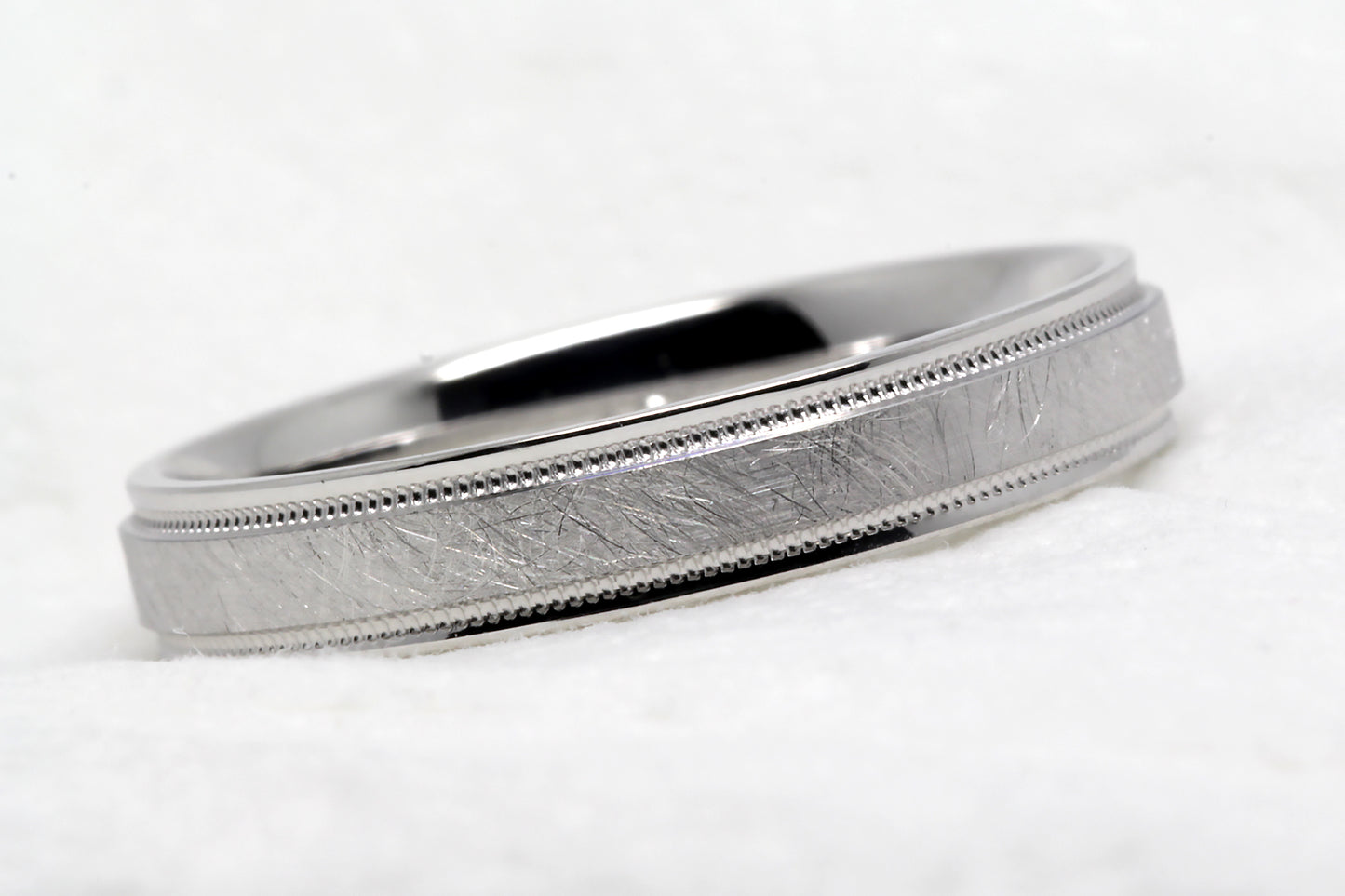 4mm 925 Silver Ice Finish Wedding Band for Men and Women with Milgrain | AT-6786