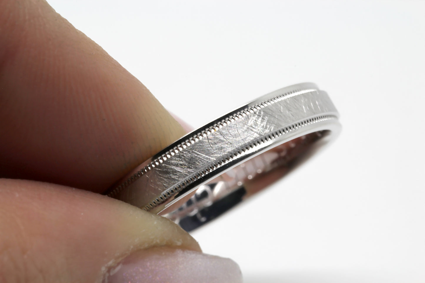 4mm 925 Silver Ice Finish Wedding Band for Men and Women with Milgrain | AT-6786