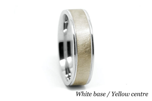 6mm Gold Ice Finish Flat Wedding Band for Men with Milgrain | 6786