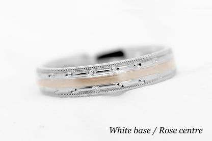 4mm Gold Milgrain Edge and Brushed Centre  Wedding Band for Women and Men | T-7351