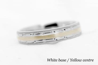 4mm Gold Milgrain Edge and Brushed Centre  Wedding Band for Women and Men | T-7351