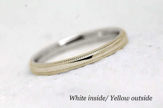 2mm Solid Gold Women's Wedding Ring Simple Milgrain Edge | Elegant and classic 2 mm solid two tone gold ring with milgrain. Crafted with precision last a lifetime. Stack it with other rings or wear it alone.