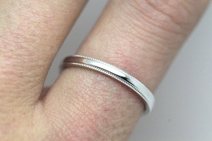 2mm Solid 925 Sterling Silver Wedding Band for Women Polished Simple Milgrain Edge | AT-0002