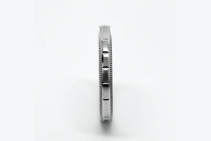 3mm 925 Sterling Silver Wedding Band for Women & Men, Milgrain & Stepped Design | T-0008