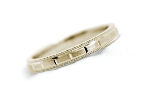 3mm Gold Wedding Band for Women and Men with Milgrain and Stepped Design